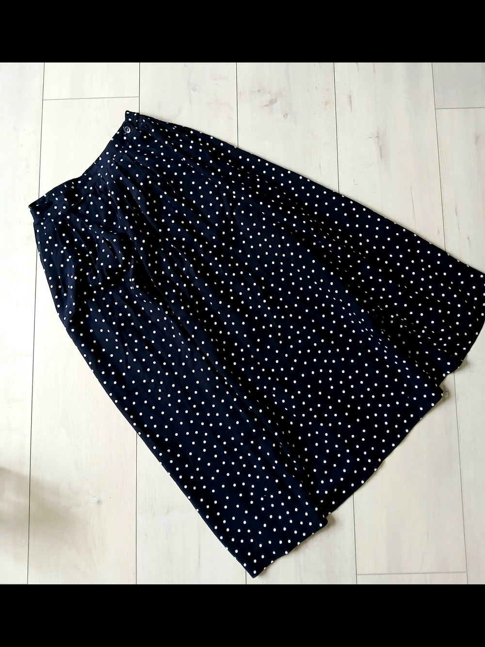 Women Indigo polka dot 100% cotton skirt, S-M, long, adjustable waist, mint